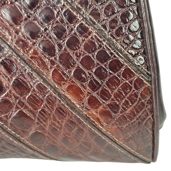 VTG 1970s Andrew Geller brown reptile patterned leather handbag VGUC - Picture 9 of 14